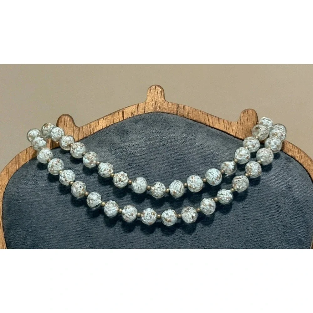 Vintage Venetian Speckled Glitter Glass Double 2 Strand Choker Necklace 14-17